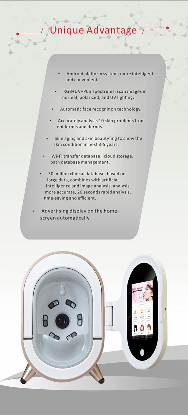 Beauty Salon 3D Magic Mirror Intelligent Facial Skin Analyzer Machine