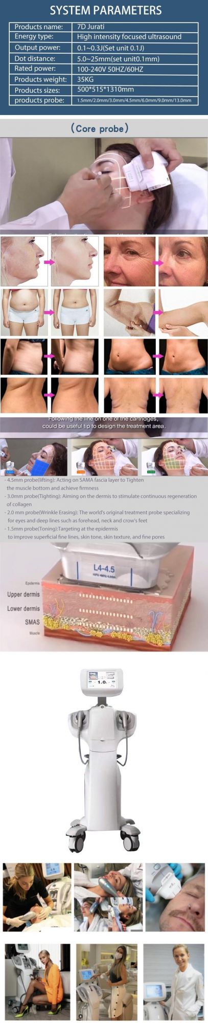 Newest Ultra Therapy Skin Tightening 7D Hifu Maquina Antiarrugas