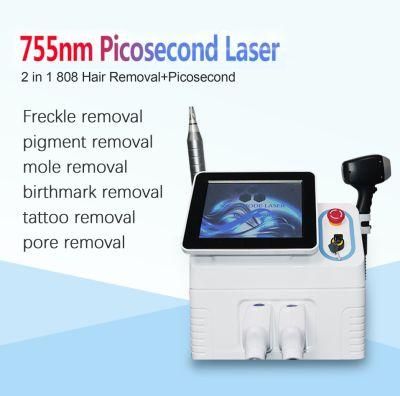 Portable 2 in 1 Diode Laser 808 Picosecond Laser Tattoo Removal Removal Diode Laser Hair Removal Machine