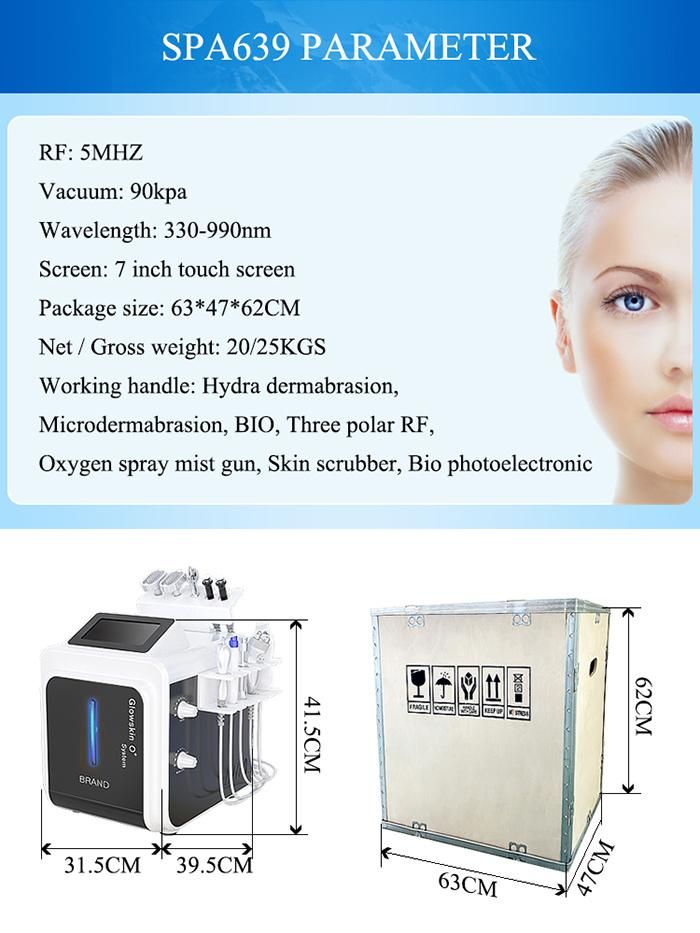 Portable 10 in 1 Skin Care Hydro Microdermabrasion Machine Diamond Peel Dermabrasion RF Bio Beauty Equipment Skin Firming SPA639