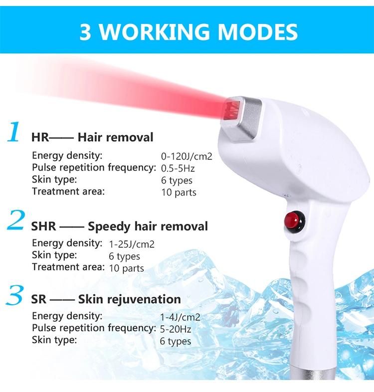 Professional 3 Working Modes Hr Shr Sr Permanent Painless Hair Removal Machine