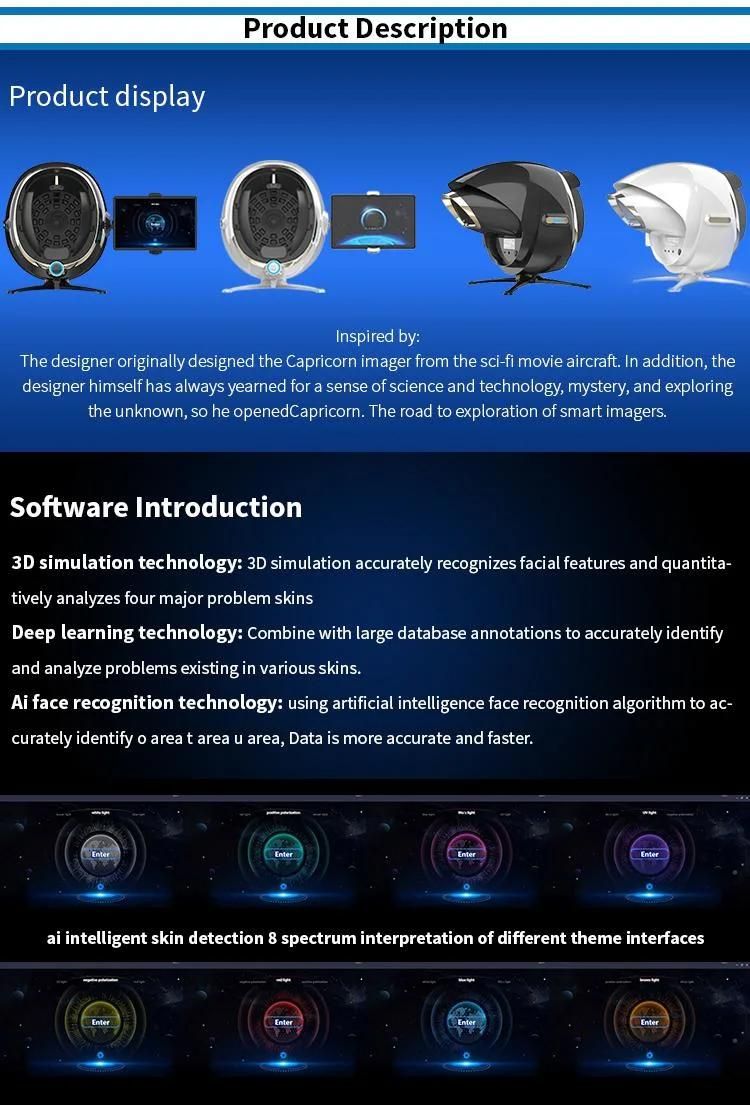 Newest Skin Analyzer Ai Intelligent Image Instrument Skin Detector Magic Mirror 3D Digital Facial Analysis Machine