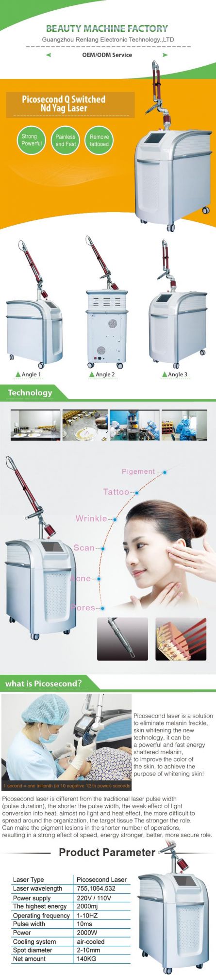 Beauty Equipment Picosue Picosecond Laser Tattoo Removal Machine