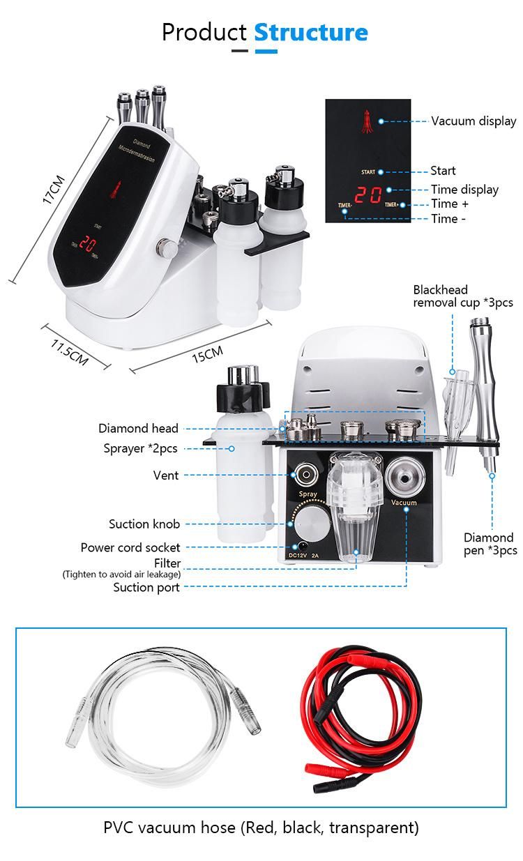 2022 Portable 3 in 1 Hydra Diamond Dermabrasion Facial Machine for Daily Skin Care