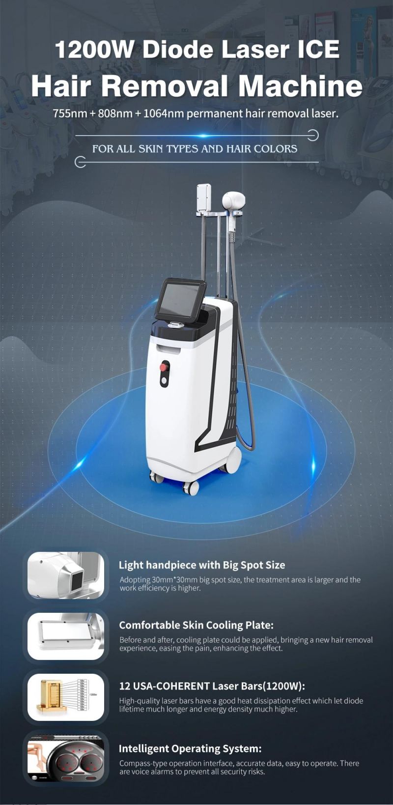 Permanent Diode Laser Hair Removal Machine with Cooling Plate