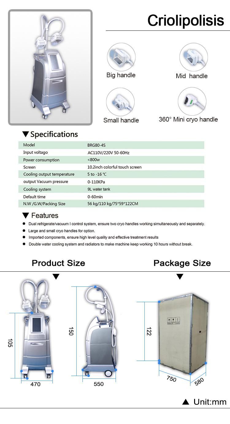 Cryolipolisis Doulbe Chin Treatment Cool Tech Slimming Machine Cellulite Removal Fat Reduction Cooling System Body Shaping Device Brg80-4s