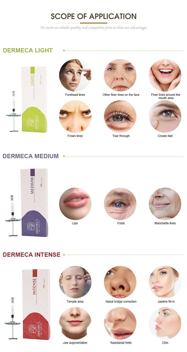 Dermeca Beauty Cosmetics Cross Linked Hyaluronic Acid Facial 2ml Dermal Filler Injection Skin for Removing Worry Lines and Shaping Facial Contour