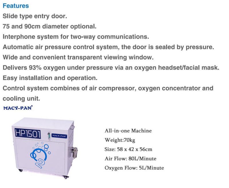 Oxygen Chamber Beauty Equipment Hardware 1.5ATA Stainless Steel