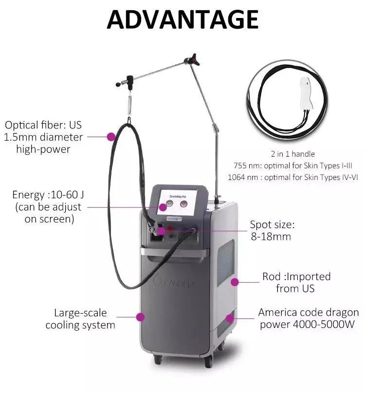 2 in 1 Handle ND YAG 1064nm 755nm Alexandrite Laser Hair Removal Machine Alexandrite