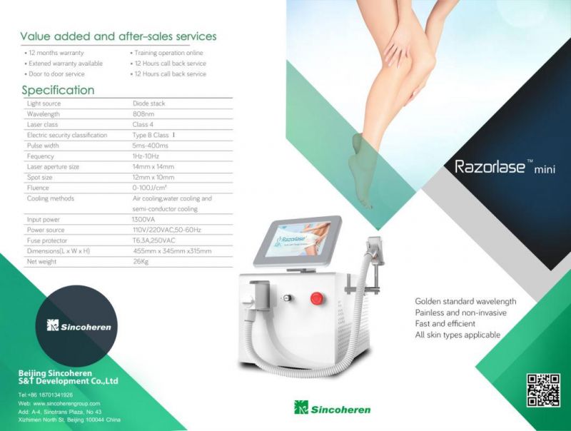 Sincoheren Professional Hair Removak Laser 808nm Portable Salon Use Latest Generation Portable Diode Laser Machine for Hair Removal with Triple Wave Machine (T)