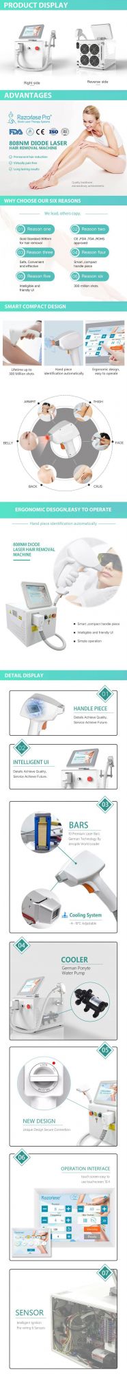 Portable Triple Wavelength 755nm 808nm 1064nm Diode Laser Hair Removal Machine