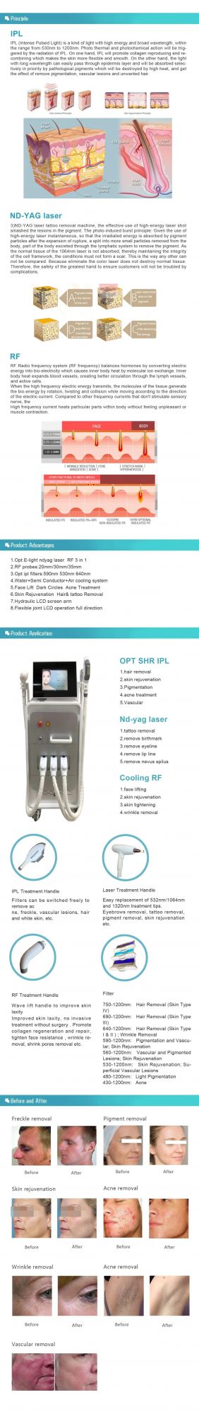 Multifunctional IPL+RF +YAG Laser Facial Skin Care Beauty Machine