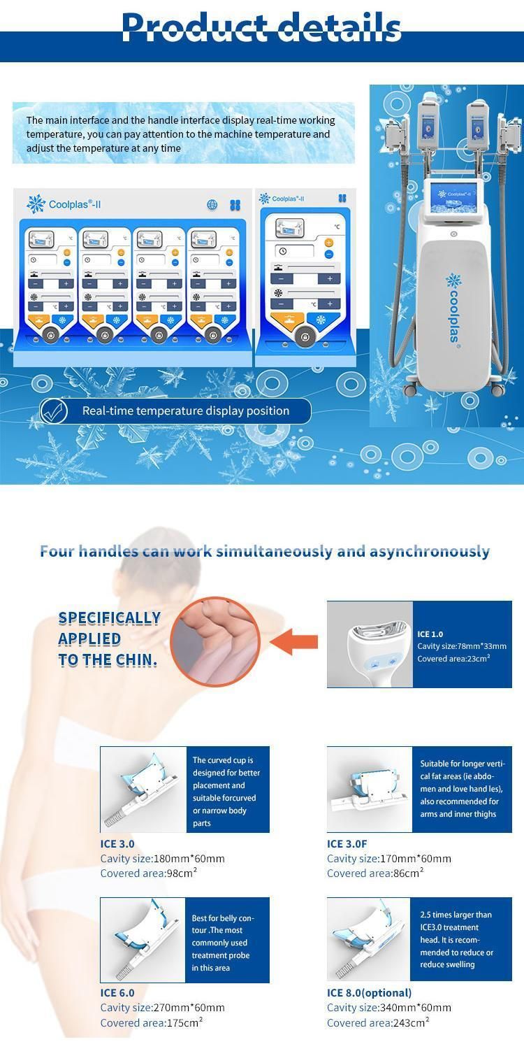 Fat Reduction Weight Loss Fat Freezing Cryotherapy Coolplas Beauty Machine with 4 Handlepieces for Double Chin Removal Effective Painless