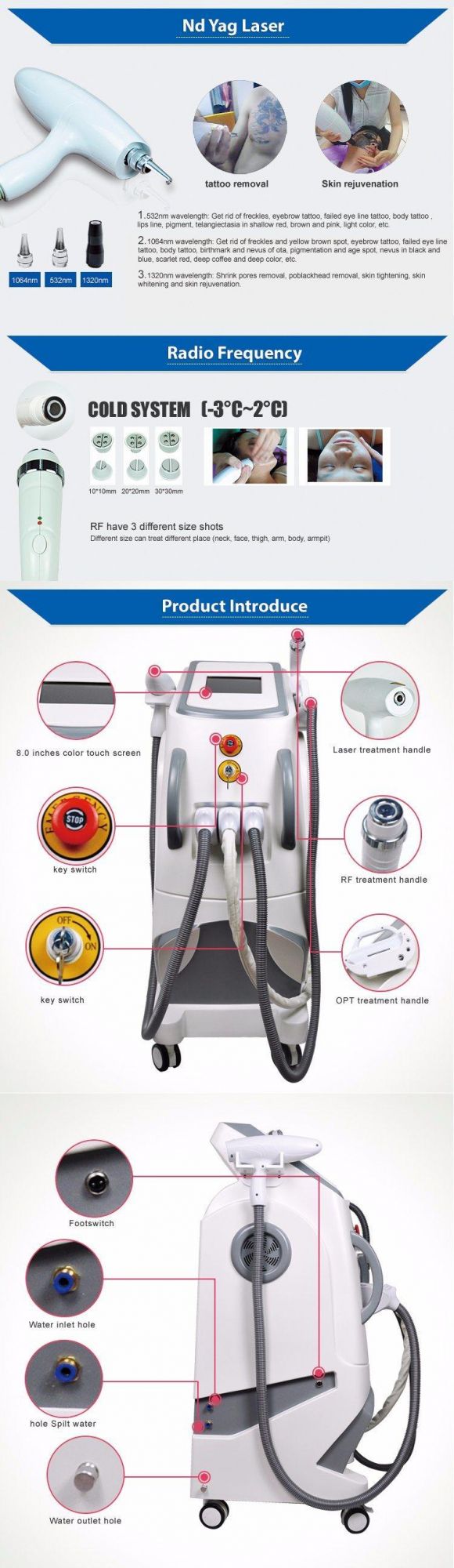 3 in 1 Vertical Shr IPL YAG Laser Removal Tattoo