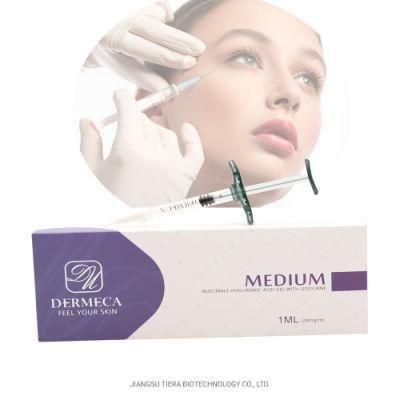 Dermeca Medium 1ml/Syringe Eye Injection Cross-Link Ha Dermal Filler 0.3% Lidocaine Acid Hyaluronic Gel 24mg/Ml Filler with 2 Needles for Skin