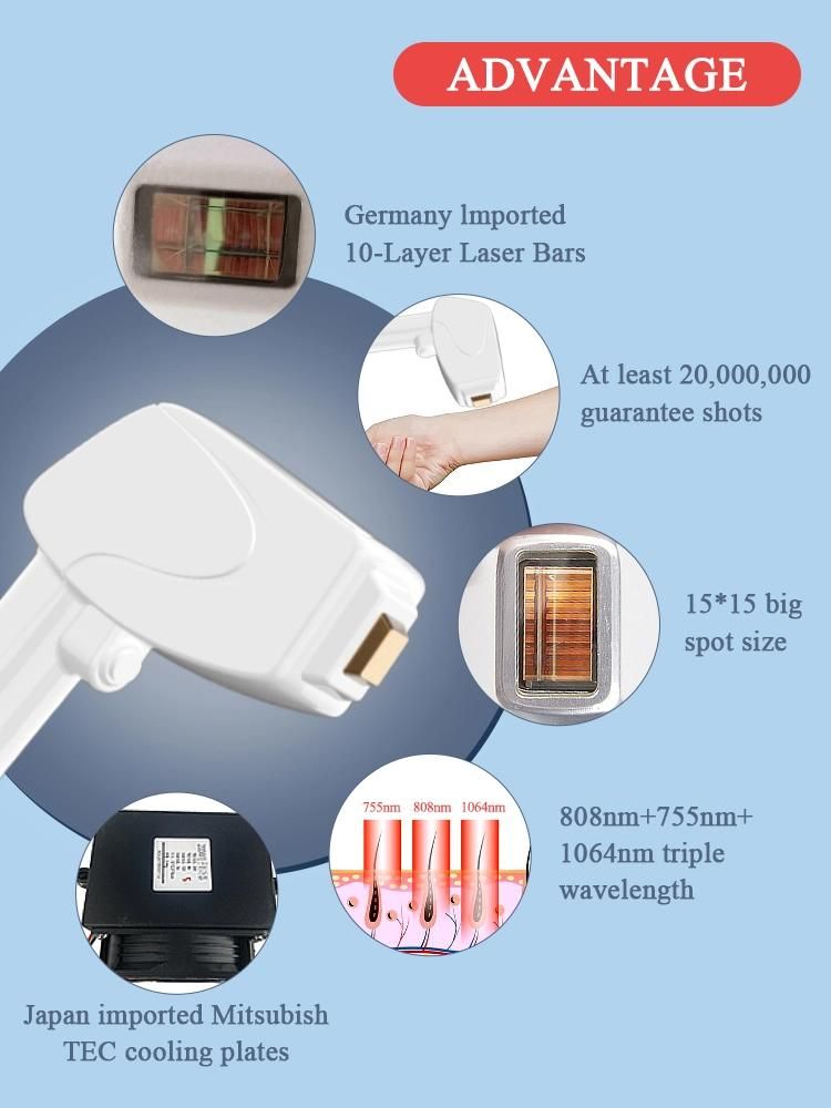 Germany 808nm Diode Laser All Kinds of Skin Smooth Glide Hair Removal Depilated