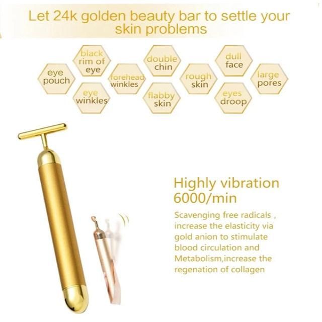 T-Shape Golden Vibration Facial Massage 24K Gold Energy Beauty Bar