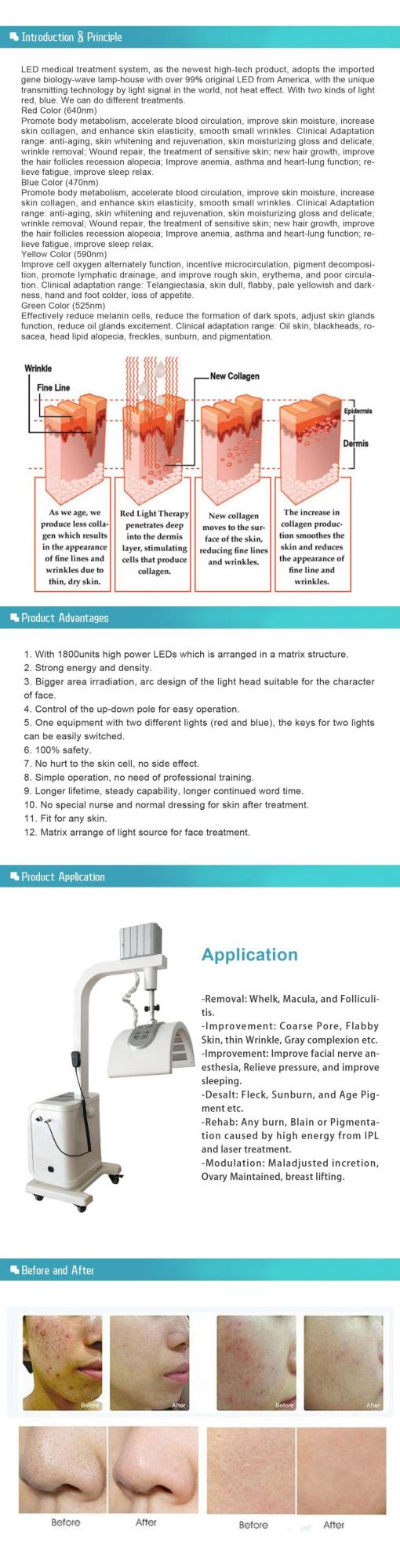 Facial Skin Whiten Care Therapy LED PDT Beauty Salon Equipment