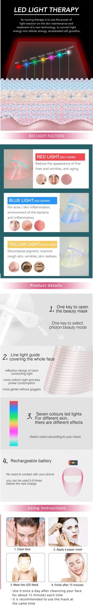 7 Colors Face Therapy LED Phototherapy Skin Mask Beauty Device