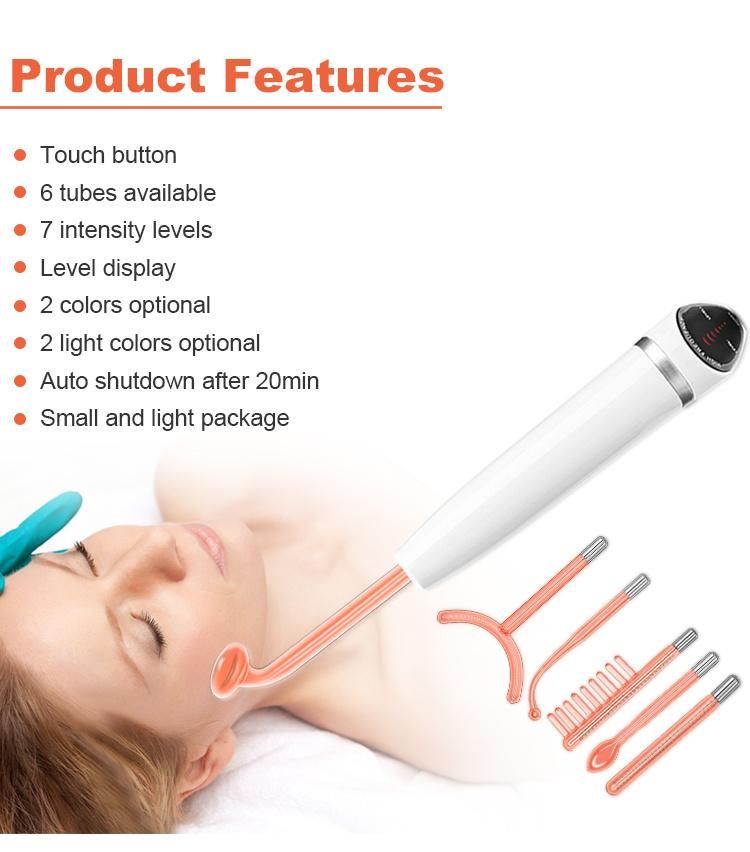 Home Used Red Purple Light Digital Tube Electrotherapy Ozone High Frequency Facial Beauty Wand Machine for Skin Care