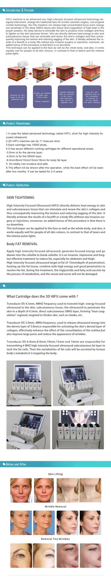 Face Lifing 20000 Shots 3D Hifu for Face Lifting and Body Slimming