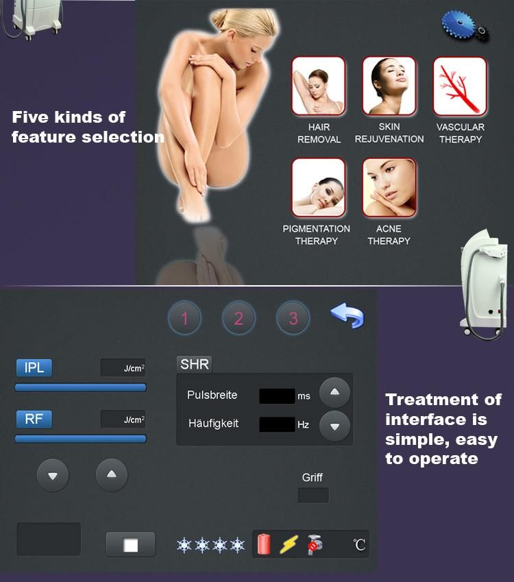 Professional IPL Shr E-Light Opt Double Handle Machine for Hair Removal