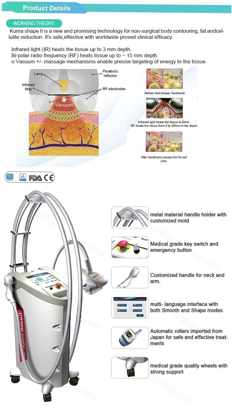 Cellulite Removal Arm Thigh Lift Fat Melting Strech Marks Removal Kuma Shape 3 Beauty Machine with Vaccuuming RF Technique Infrared Light and Rollor Massage