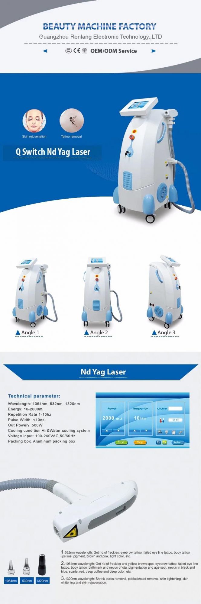 Skin Care Tattoo Removal Q Switch ND YAG Laser Machine