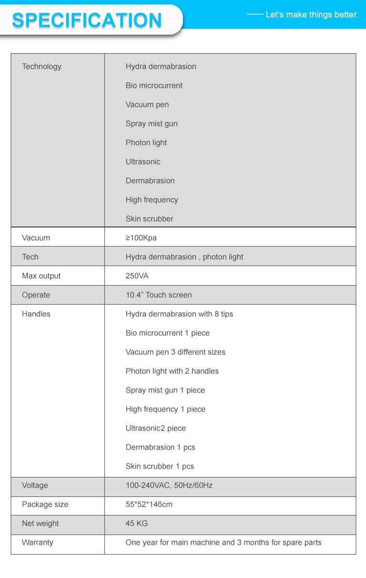 9 in 1 Microdermabrasion Skin Care Hydra Aqua Peel Facial Beauty Equipment