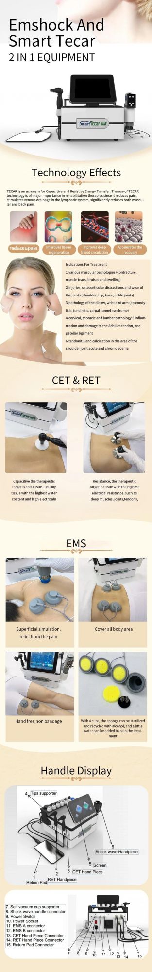 Online Technical Support Cet Ret Laser Beauty Device Tecar/EMS Shockwave Machine