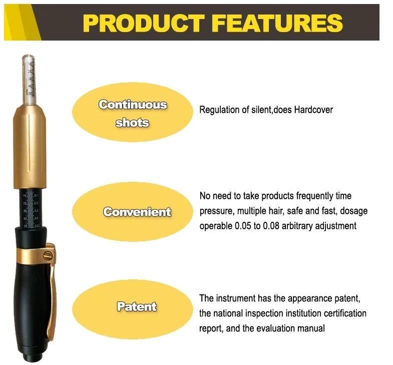 Adjustable Needle Free Hyaluronic Acid Dermal Filler Injectable Pen Injector for 3-5ml Pen