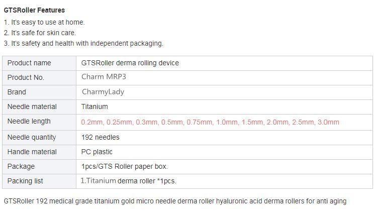 Charm Rmp3 Gts Roller 192 Medical Grade Titanium Gold Micro-Needle Derma Roller for Anti Aging