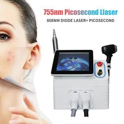 2 in 1 808 Diode Laser Permanent Hair Removal ND YAG Portable 755nm Picosecond Laser Tattoo Removal Machine