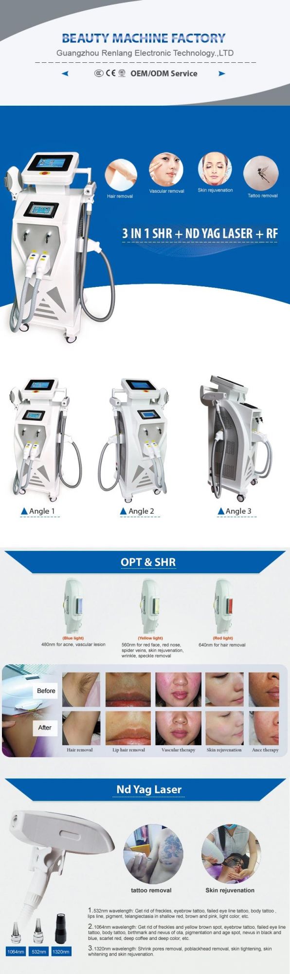 Laser IPL Eligght ND YAG Laser RF Hair Removal Machine