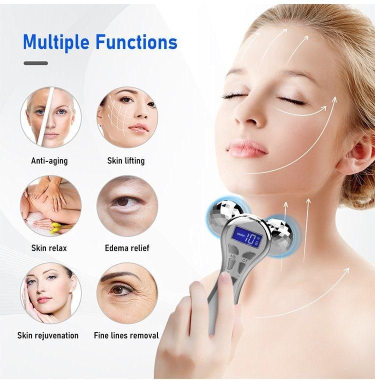 Handheld 4D EMS Pulse Roller Massager Wrinkle Remover Face-Lift Roller Full Body Relaxation 360 Rotate Facial Massage Instrument