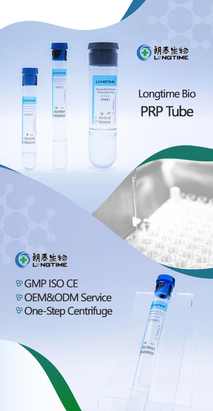 Factory Price Zhuhai Longtime Prp Tube Platelet Rich Plasma Collection 9ml 10ml Prp Tube