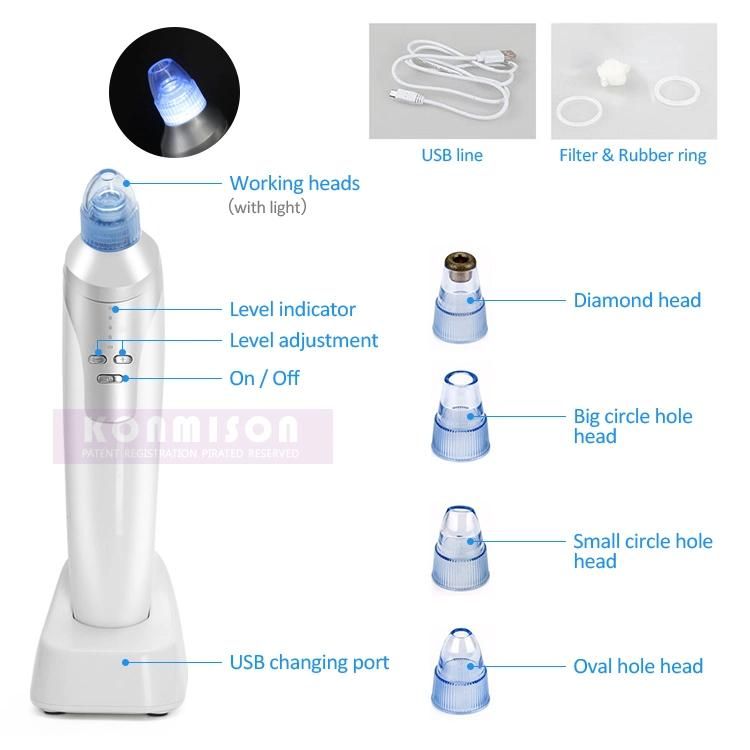 OEM CE Approved Rechargeable Four Suction Heads Dermabrasion Vacuum Pore Cleaner Blackhead Remover Machine