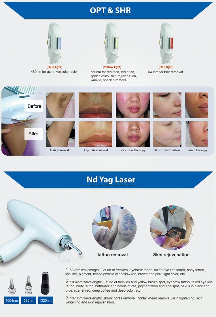 Multifunctional RF+E-Light Shr Opt ND YAG Laser Hair Removal Machine