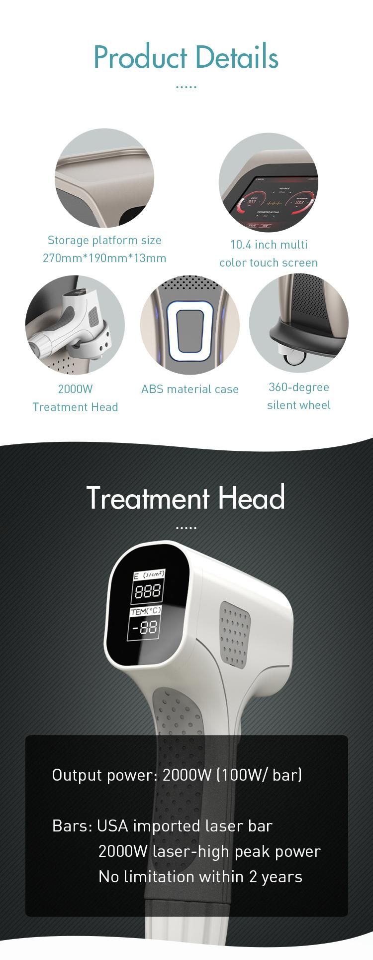 2000W 808nm Laser Hair Removal Machine for All Skin Type