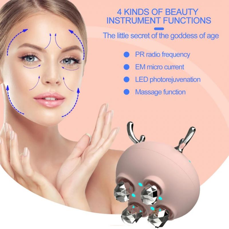 Custom Logo Wholesale Pink Antlers LED EMS RF Facial Body Skin Care Vibration Massage Salon Beauty Machine