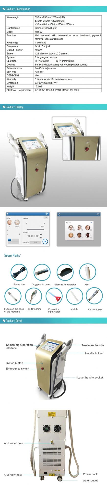 Beauty Salon Equipment for Hair Removal and Skin Rejuvenation