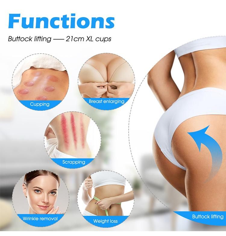 Professional XL Cup 180ml/21cm Blue White Cups Vacuum Therapy Breast Massager Buttock Lift Machine