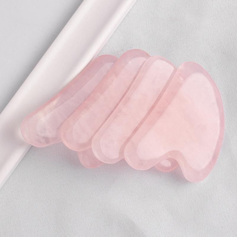 Pink Crystal Jade Scraping Piece Little Finger Heart-Shaped Gift Face Lifting and Acupuncture Massage Set