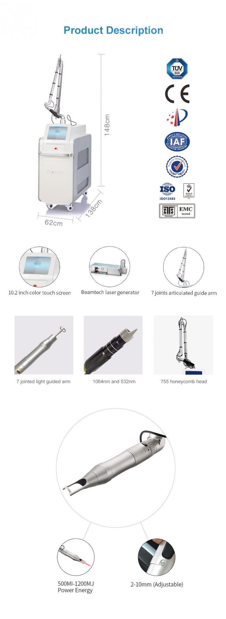 Korea ND YAG Laser Picosecond Tattoo Removal Laser Machine