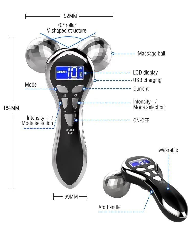 Wholesale OEM/ODM USB Rechargeable 4D Microcurrent Face Roller Vibration Massager Electric V Face Shaping Machine Home Use Beauty Equipment