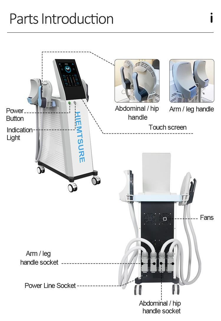 Air Cooling Technology Electromagnetic Muscle Stimulation Hip Lift ABS Training Machine with 4 Handles