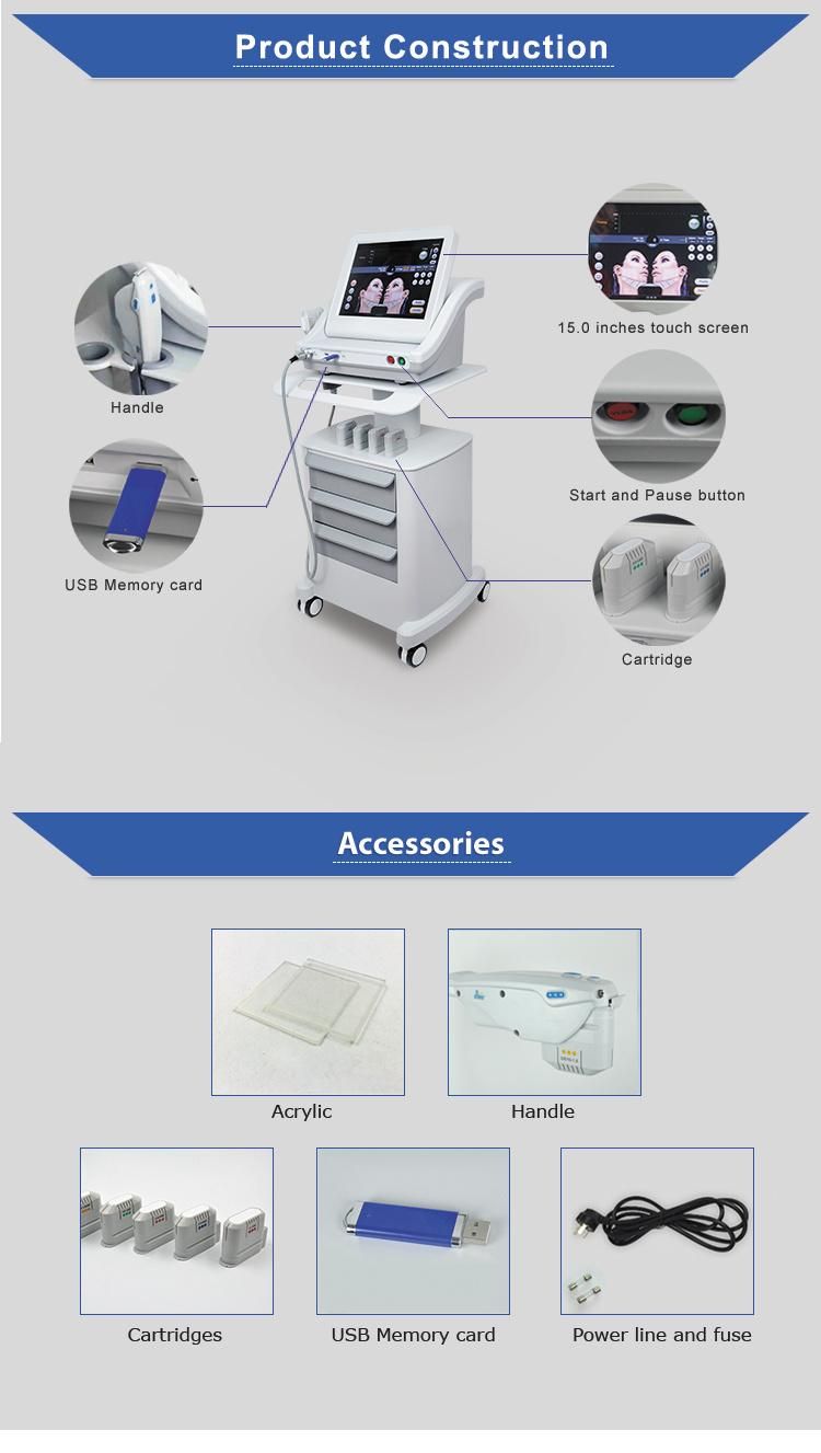 Wrinkle Removal Face Lift Hifu Beauty Machine with 5 Cartridges