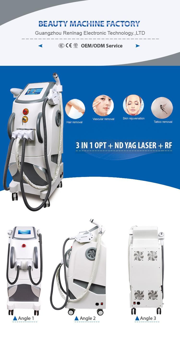 3 in 1 ND YAG Laser Tattoo Removal RF IPL Hair Removal Machine