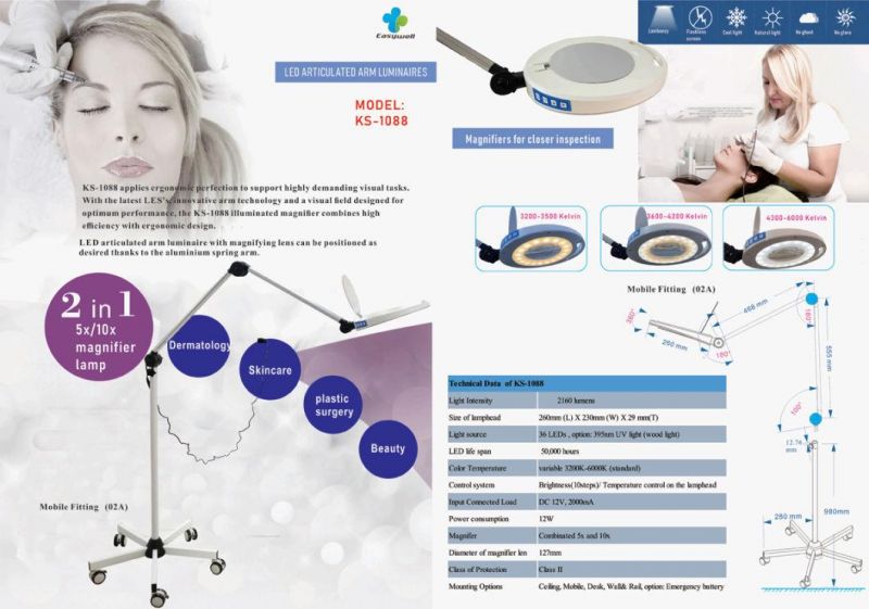 LED Magnifier Lamp Ks-1088 with Color Temperature Adjustable Function