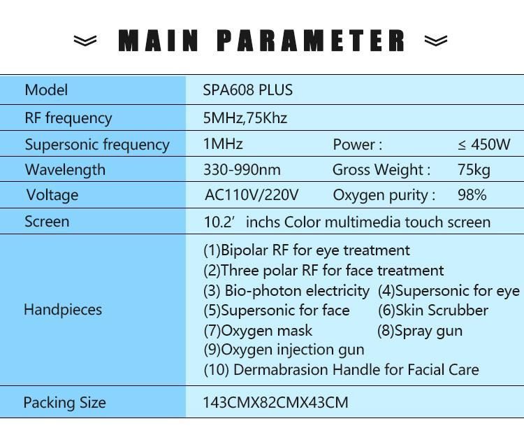 Hottest 10 in 1 Multifunction Hydro Microdermabrasion Machine, Oxygen Facial Machine, PDT LED Beauty Salon Equipment